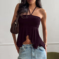 Halterneck Suspender Slit Camisole