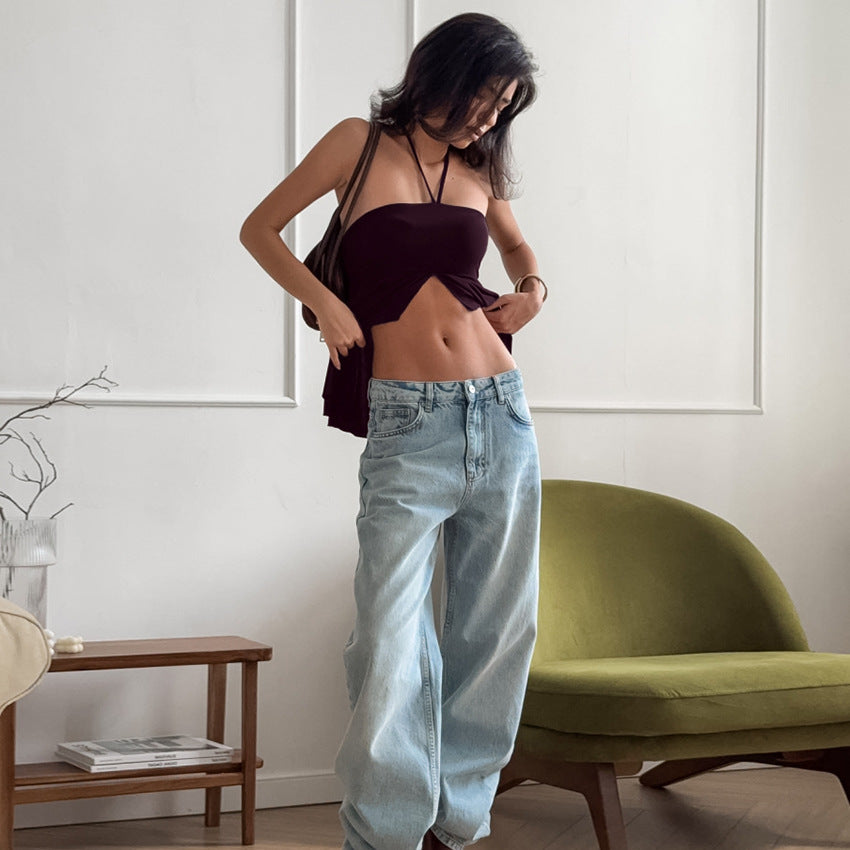 Halterneck Suspender Slit Camisole