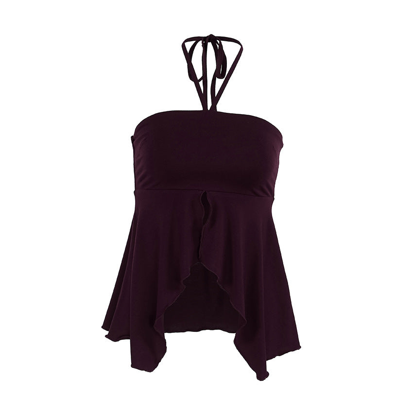 Halterneck Suspender Slit Camisole